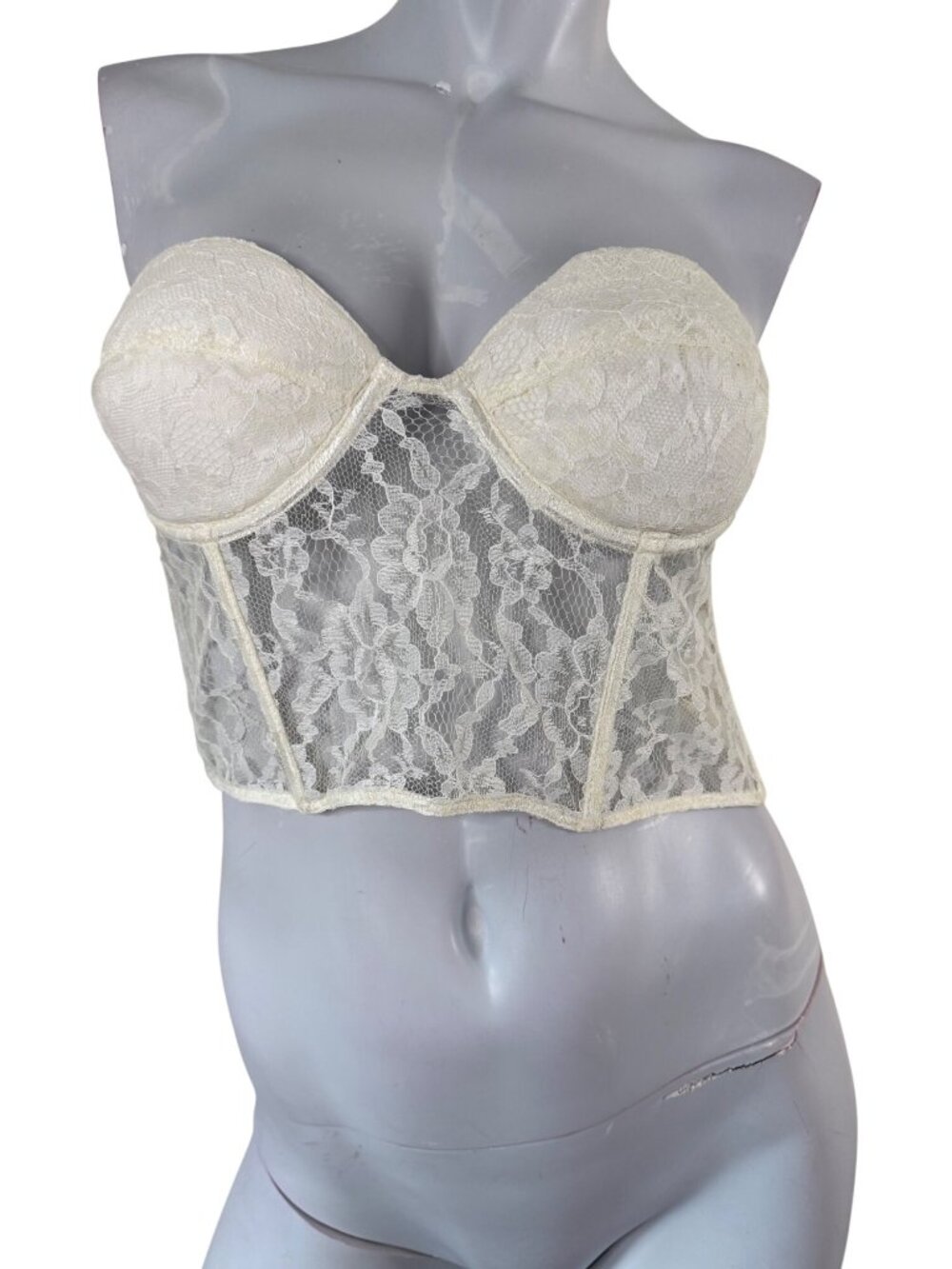 Coquette Slinky Sheer Lacey Vintage Corset Victoria's Secret Gold Label Ivory Sm